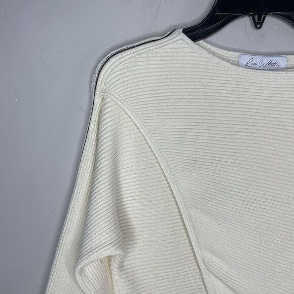 LOVE WHIT Crisscross Sweater Women XS Ivory Side Stripe Pullover Boat Neck - Picture 4 of 14
